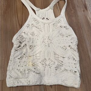 Free People Movement White Double Layered Crochet Overlay Crop Tank-Size XS/S